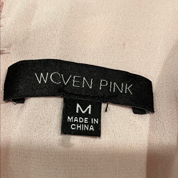 Woven Pink SWISS DOT, V NECK RUFFLE TRIM LONG SLEEVE FEMININE MINI DRESS SIZE M - Picture 3 of 13